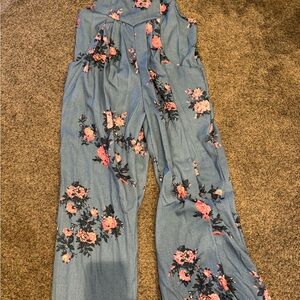 Floral Denim Jumpsuit